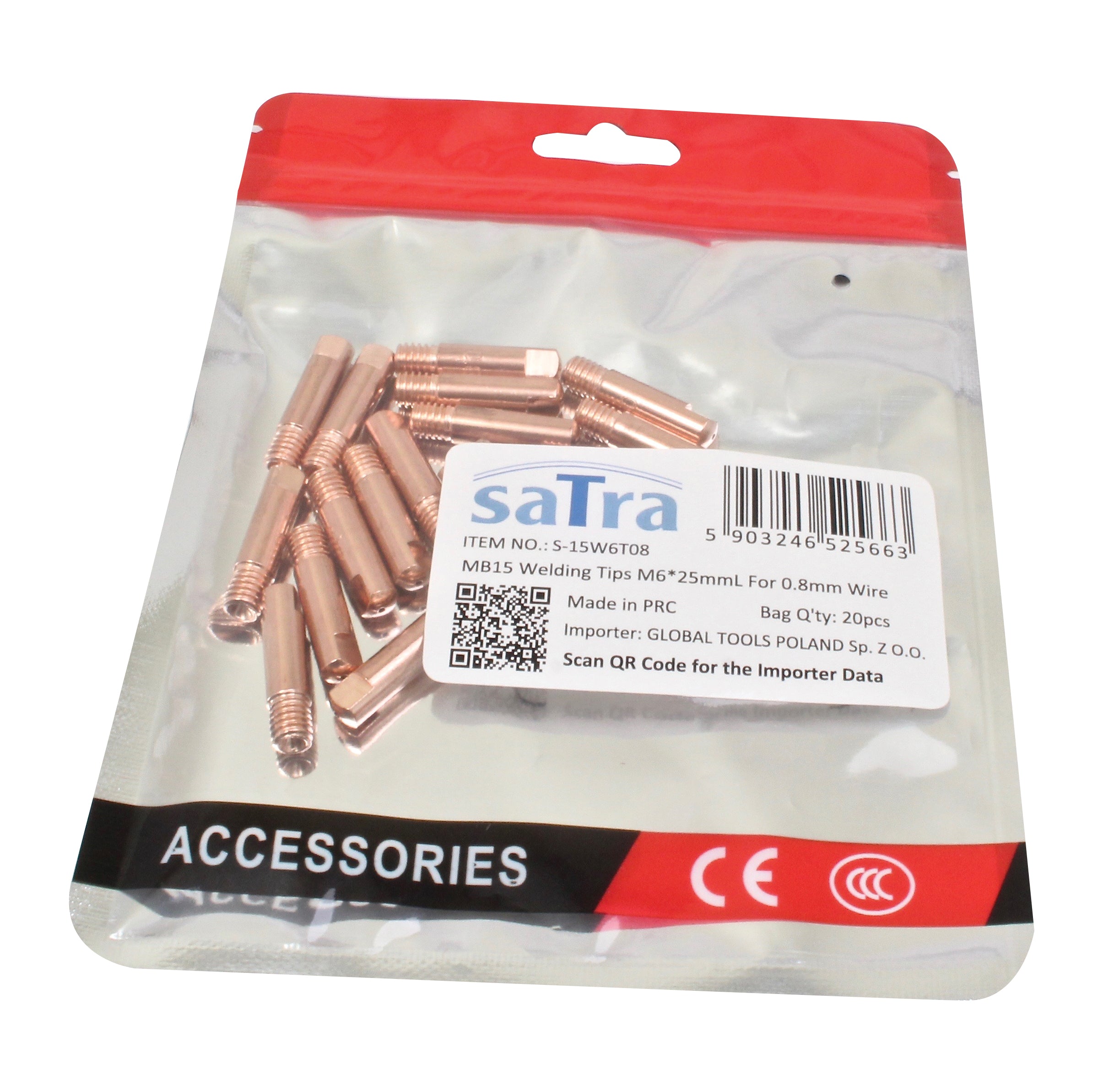 KONTAKTFÚVÓKA KÉSZLET MIG/MAG HEGESZTŐPISZTOLYHOZ M6, 0.8 MM HUZALHOZ, 25 MM HOSSZÚ, 20 DB