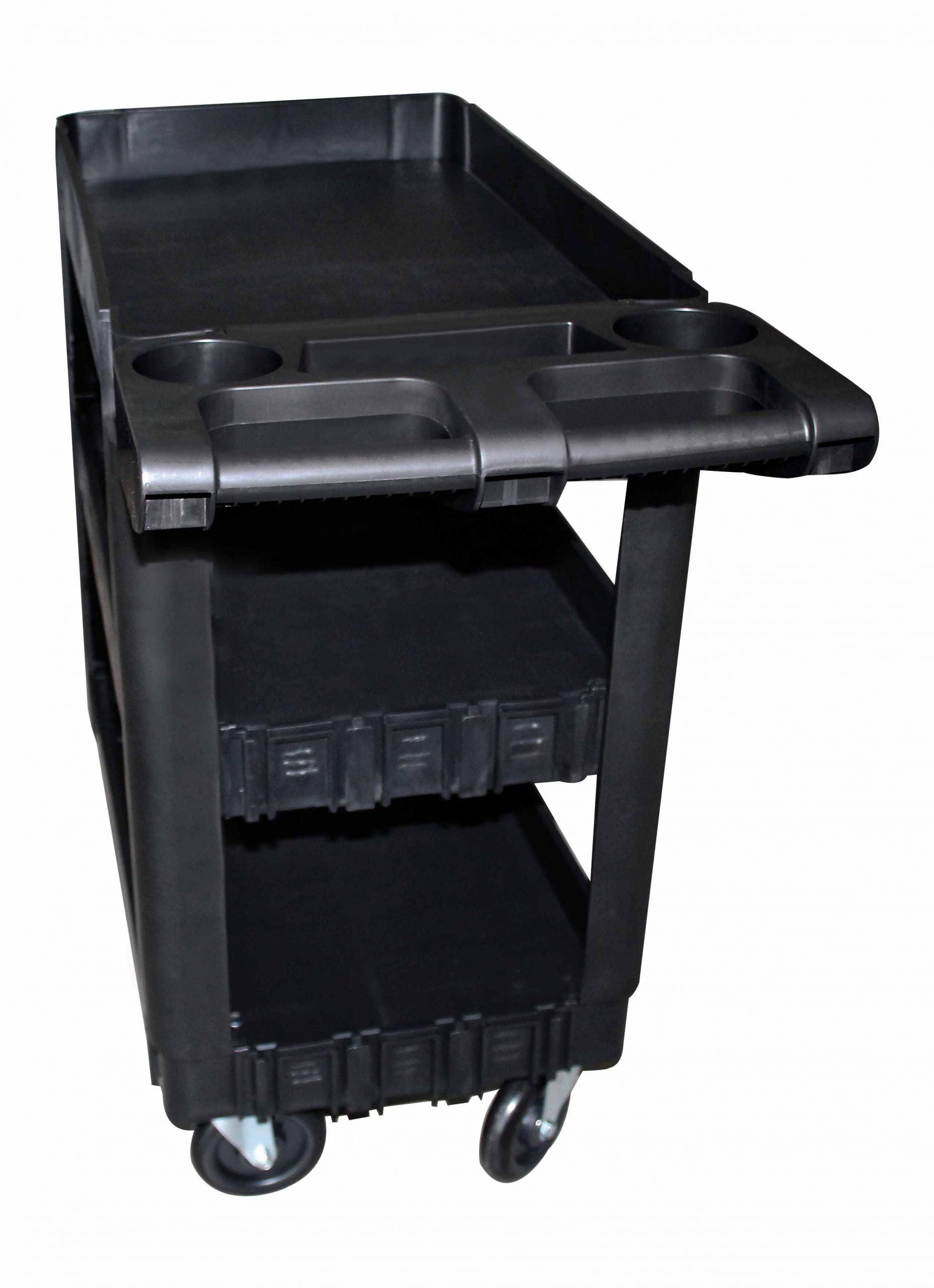 SZERSZÁMOS KOCSI STRAPABÍRÓ MŰANYAGBÓL, 3 POLCCAL, 250 KG TEHERBÍRÁSSAL, FOGANTYÚKKAL ÉS FORGÓ KEREKEKKEL, 69,5×41×90,5 CM