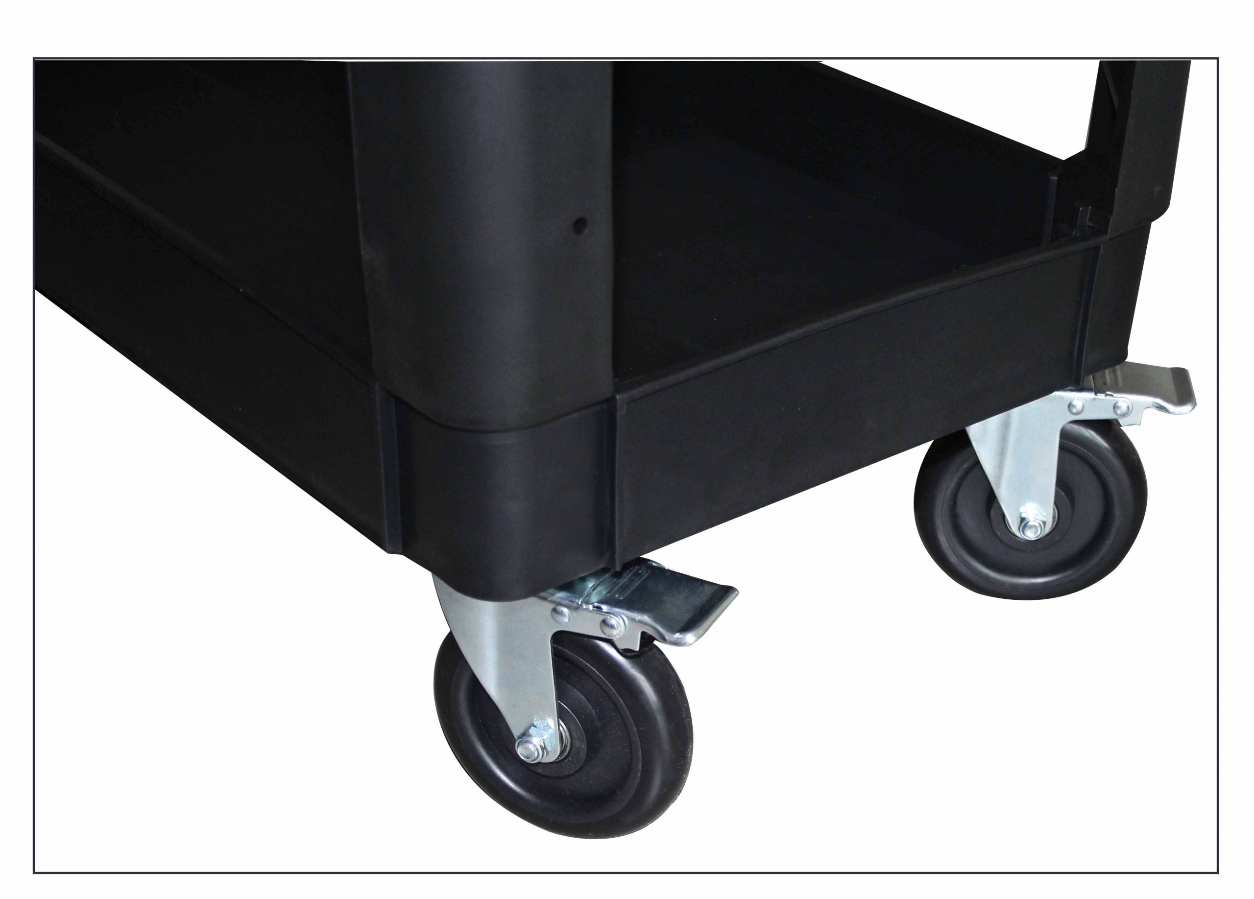 SZERSZÁMOS KOCSI STRAPABÍRÓ MŰANYAGBÓL, 3 POLCCAL, 250 KG TEHERBÍRÁSSAL, FOGANTYÚKKAL ÉS FORGÓ KEREKEKKEL, 69,5×41×90,5 CM