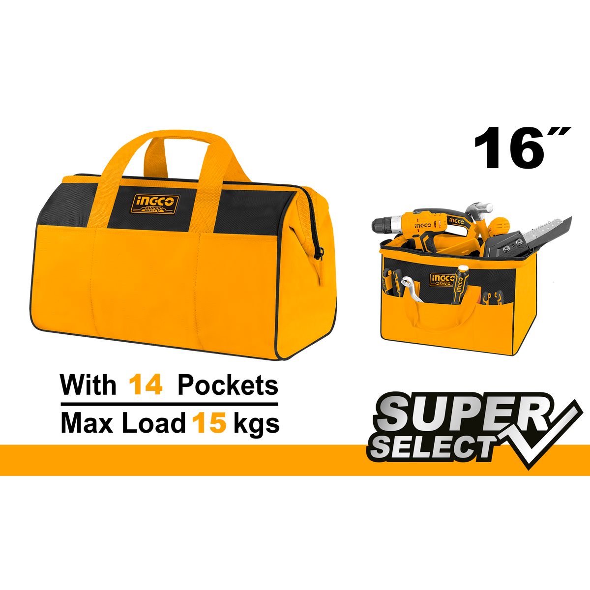 SZERSZÁM TÁROLÓ ÉS SZÁLLÍTÓ TÁSKA 13" INGCO