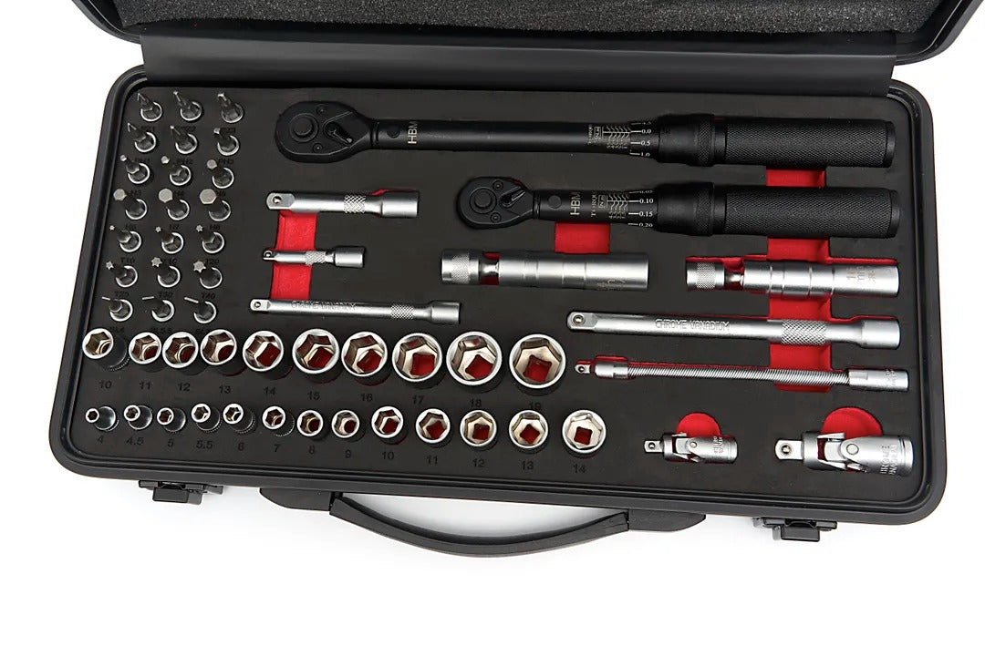 NYOMATÉKKULCS KÉSZLET 1/4'' ÉS 3/8'' PRECÍZIÓS 1-5NM 10-60NM 55 DARABOS HBM