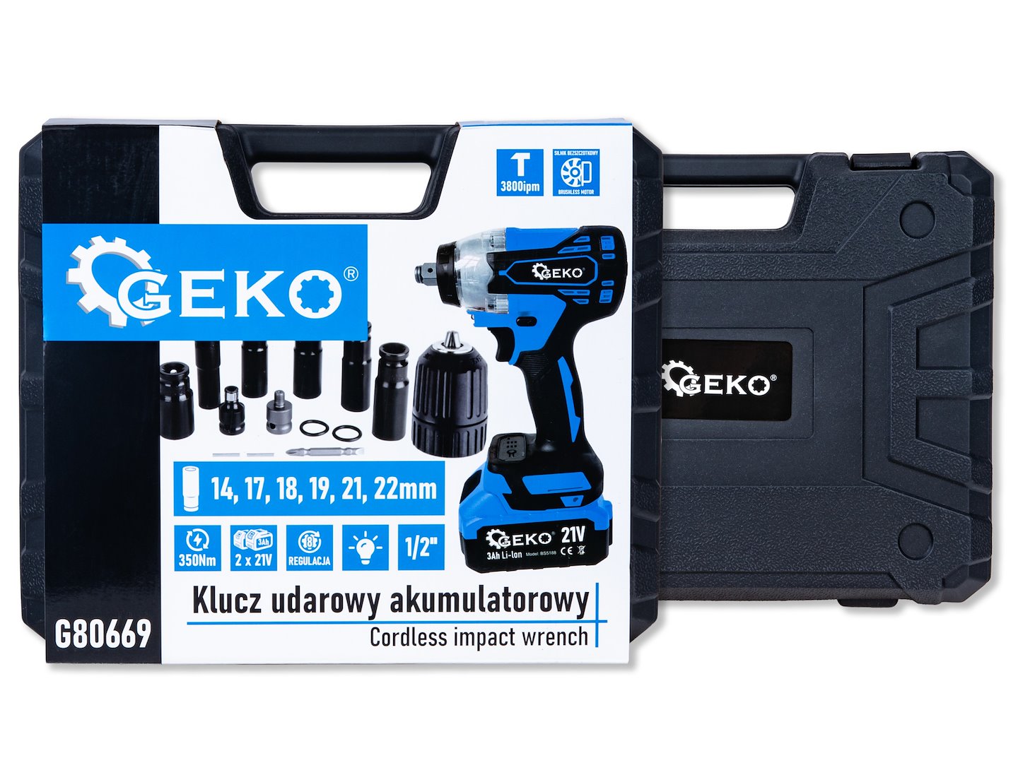 Akkumulátoros ütvecsavarozó 1/2'' 21v 3ah 350 NM GEKO