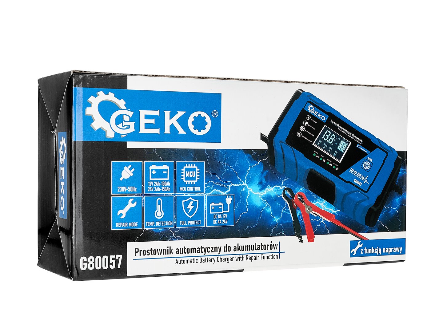Autó akkumulátor bikázó - egyenirányító digitális LCD kijelzővel 12V/24V 8a javító funkcióval GEKO