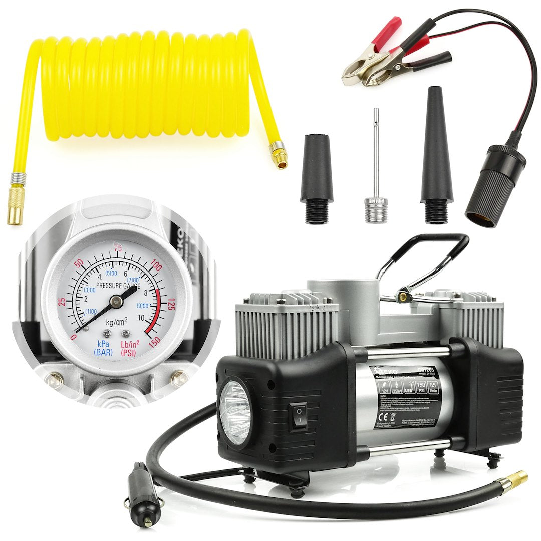 Autós kompresszor 12 v 250 w beépített lámpával GEKO