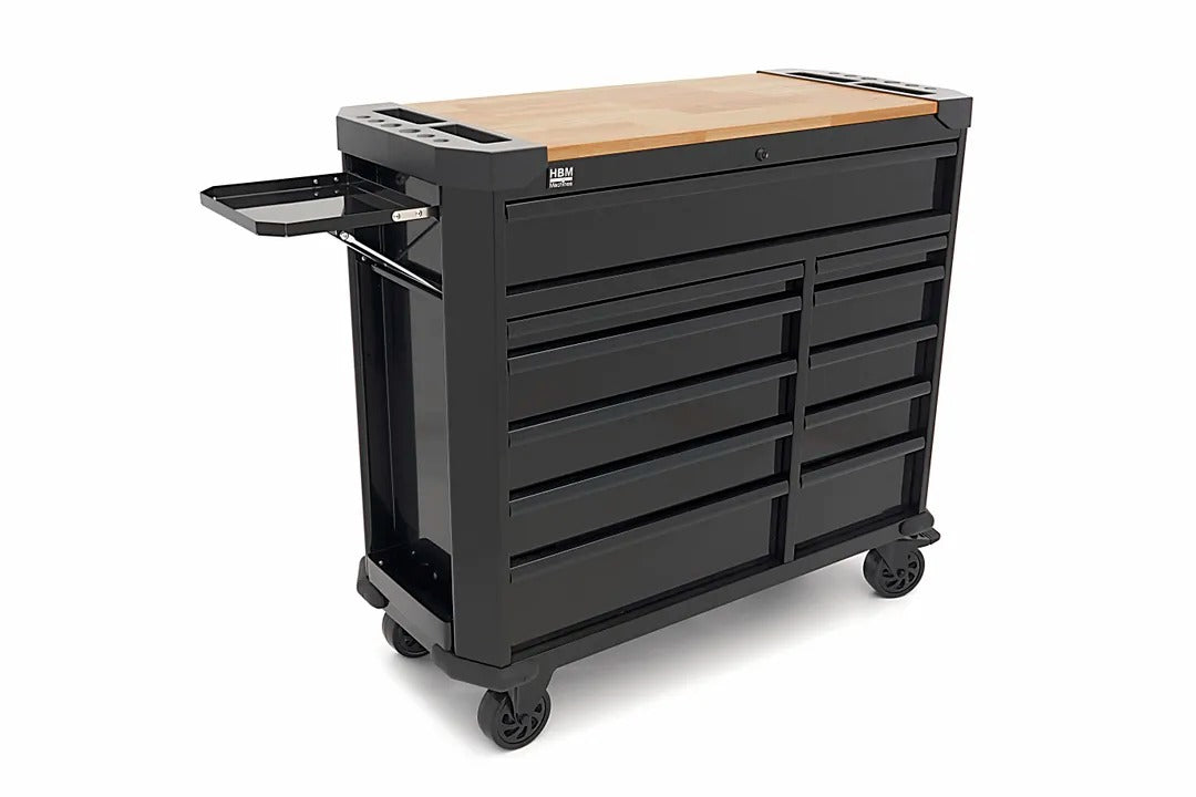 PROFESSZIONÁLIS FÉM SZERSZÁMOS SZEKRÉNY FA MUNKALAPPAL 11 FIÓK 109 CM HBM HOLLANDIA