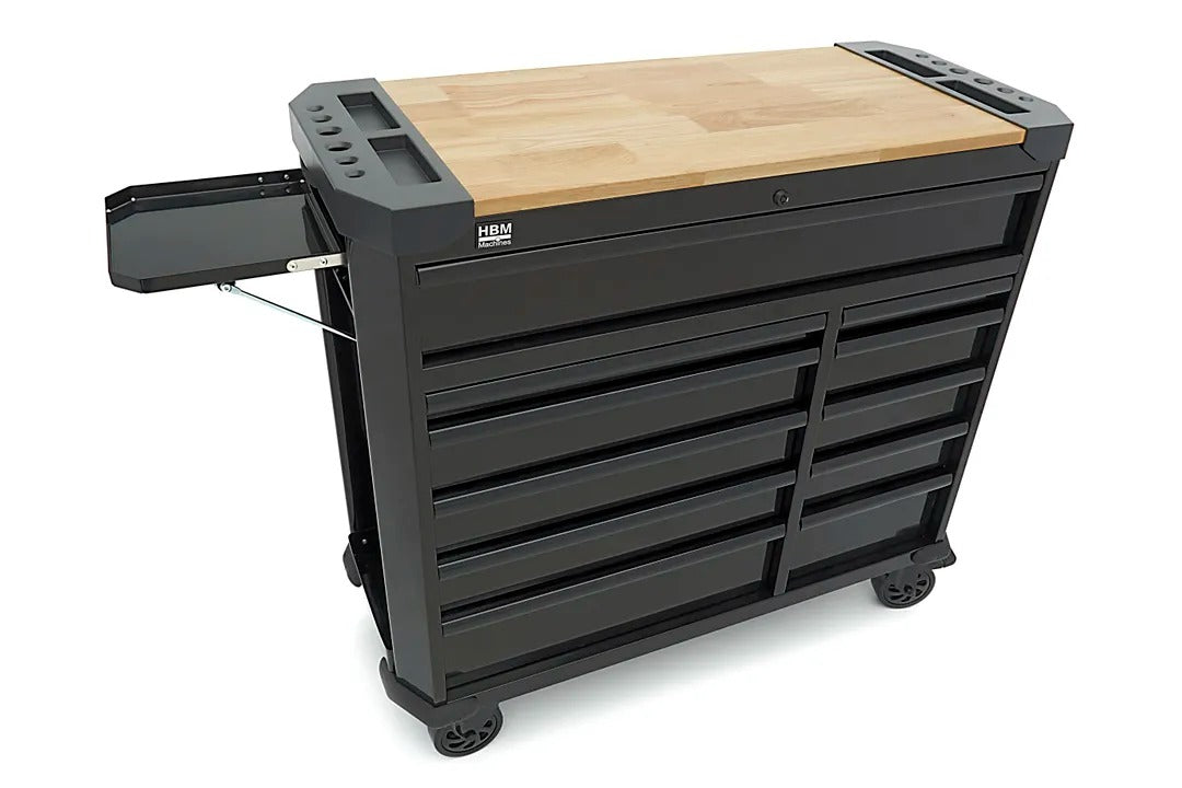 PROFESSZIONÁLIS FÉM SZERSZÁMOS SZEKRÉNY FA MUNKALAPPAL 11 FIÓK 109 CM HBM HOLLANDIA