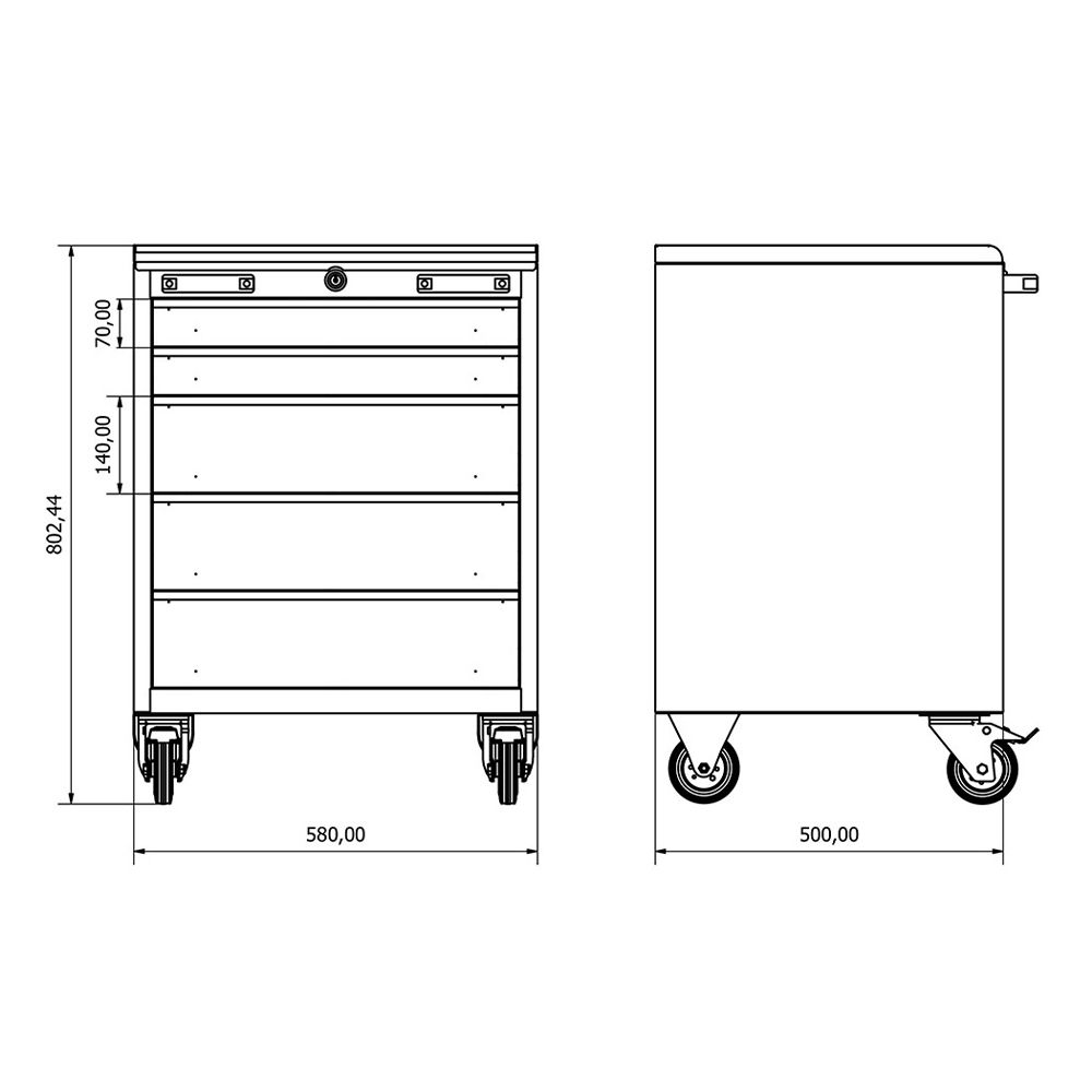 KEREKES SZERSZÁMOS SZEKRÉNY 5 TÁROLÓVAL 58 X 50 X 80 CM