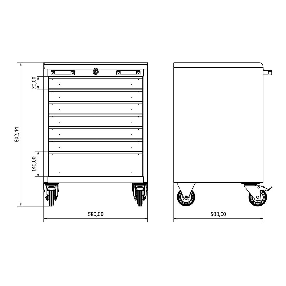 KEREKES SZERSZÁMOS SZEKRÉNY 7 TÁROLÓVAL 58 X 50 X 80 CM
