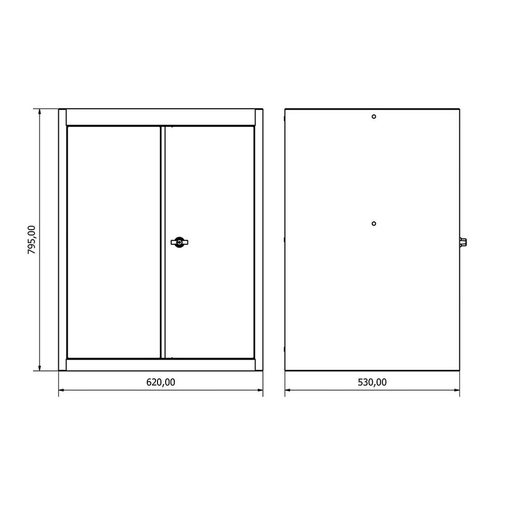 FÉM SZERSZÁMOS SZEKRÉNY 2 AJTÓVAL ÉS 2 POLCCAL 62 X 53 X 79 CM