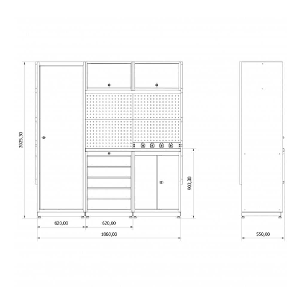 MUNKAPAD - MODULÁRIS FÉM BÚTORKÉSZLET MŰHELYBE 1.86M 2 MODELL