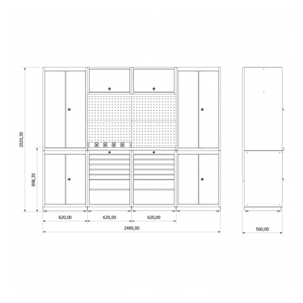 MŰHELYSZEKRÉNY KÉSZLET MUNKAPADDAL 2.48M C MODEL
