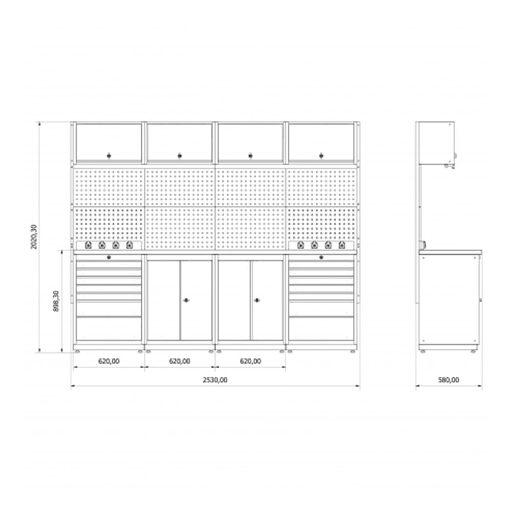 MŰHELYSZEKRÉNY KÉSZLET MUNKAPADDAL 2.53M E MODEL