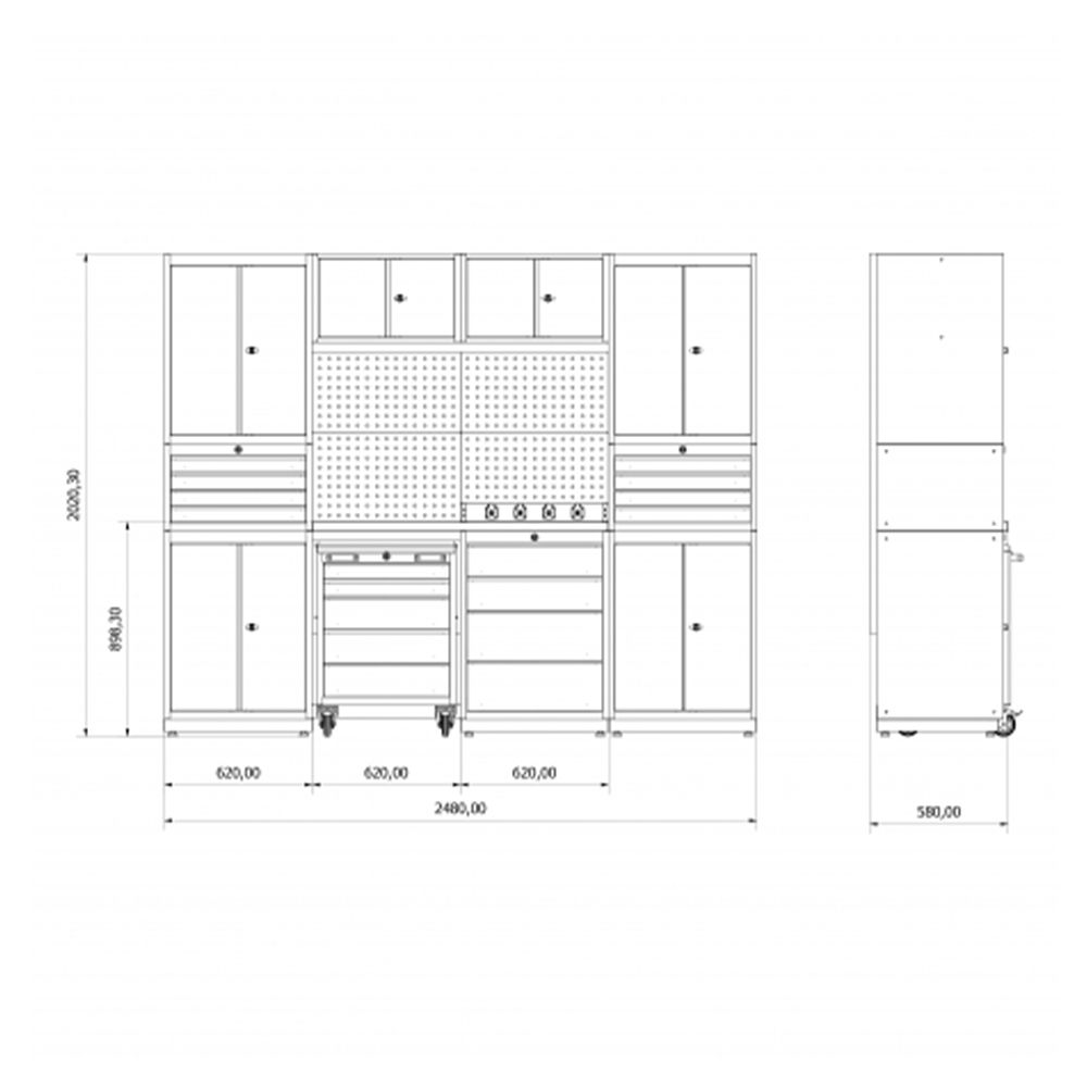 MŰHELYSZEKRÉNY KÉSZLET MUNKAPADDAL 2.48M F MODEL