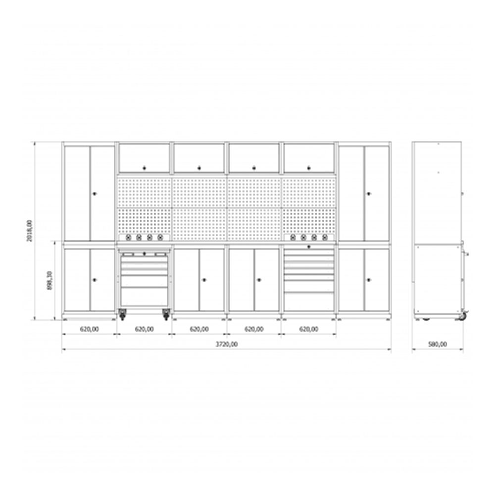 MŰHELYSZEKRÉNY KÉSZLET MUNKAPADDAL 3.72M G MODEL