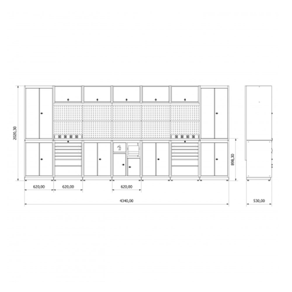 FÉM MŰHELYSZEKRÉNY KÉSZLET MUNKALAPPAL 4.34M I MODEL