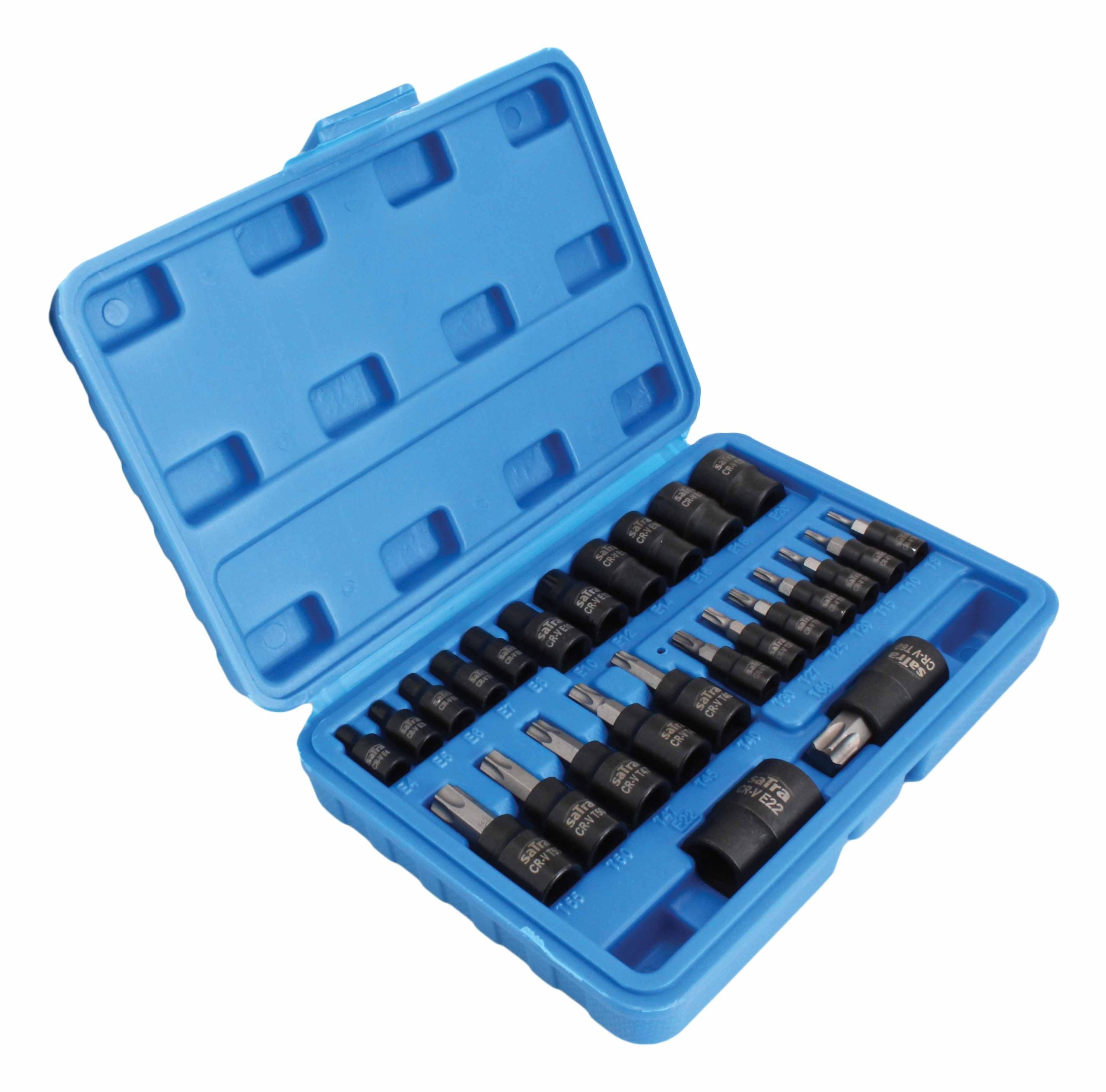 Bit TORX t8-t60 dugókulcs készlet e profil e4-e20 1/4 3/8 1/2 25 db