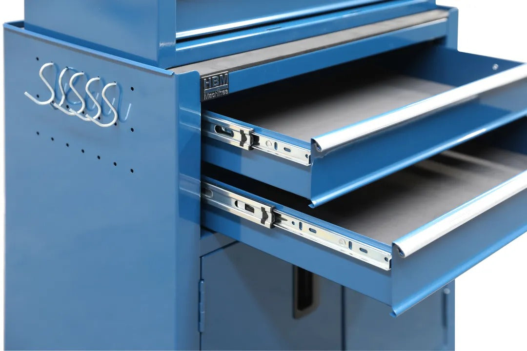 ÜRES FÉM SZERSZÁMOS SZEKRÉNY - SZERSZÁMOS KOCSI 2 DB 6 FIÓK 2 AJTÓ KÉK, HBM, HOLLANDIA, 61,4 X 33 X 106,4 CM