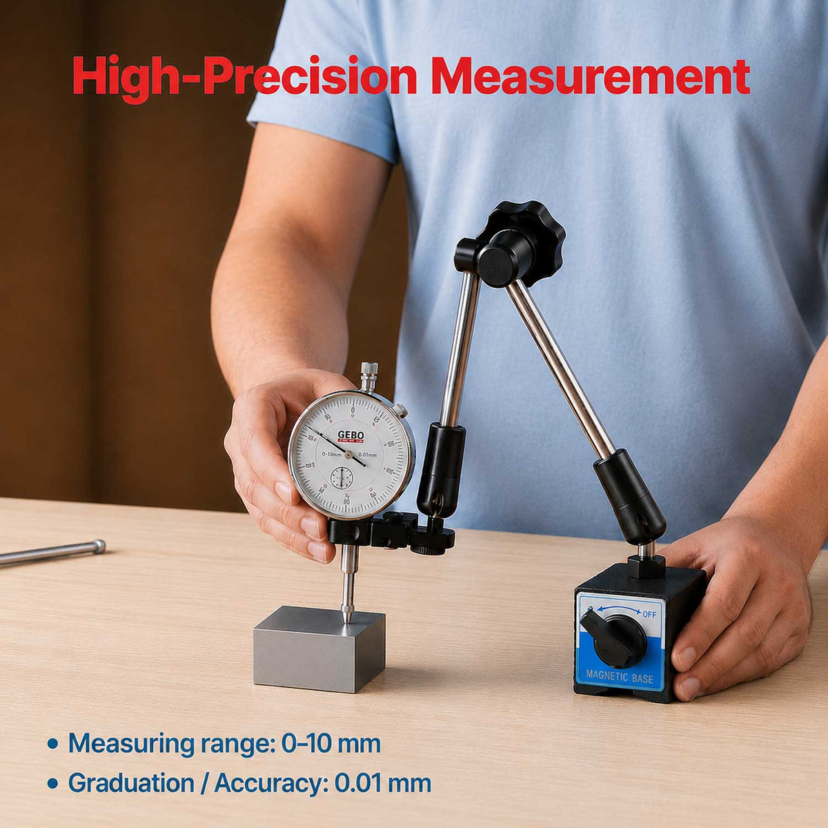 Indikátor óra mágneses állvánnyal 0-10mm GEBO TOOLS