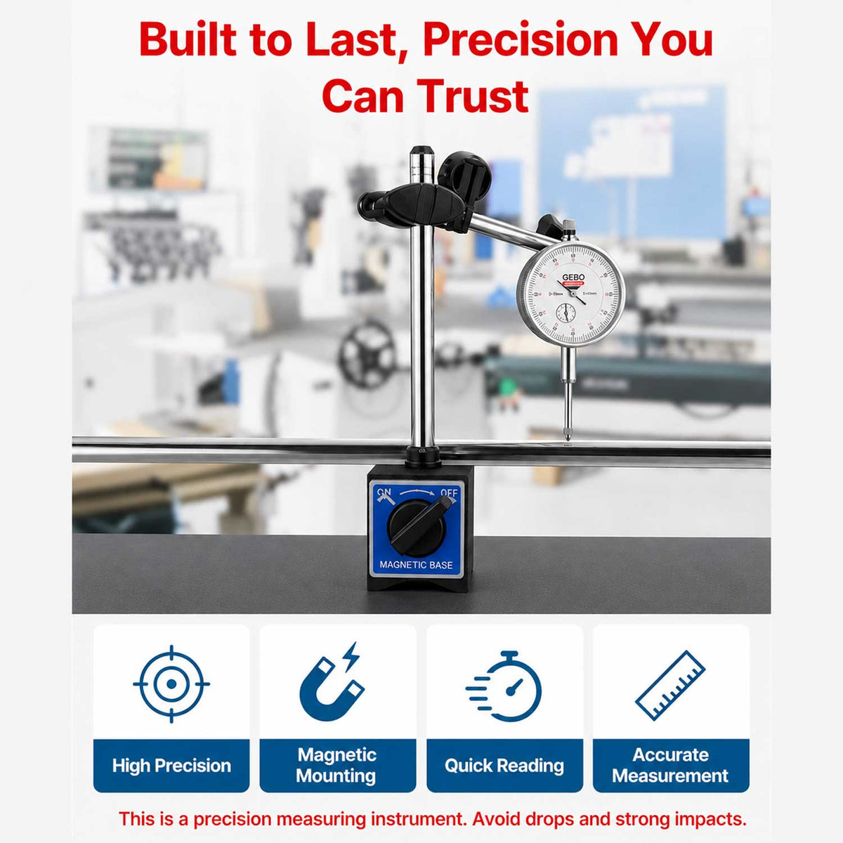 Indikátor óra mágneses állvánnyal 0-10mm GEBO TOOLS