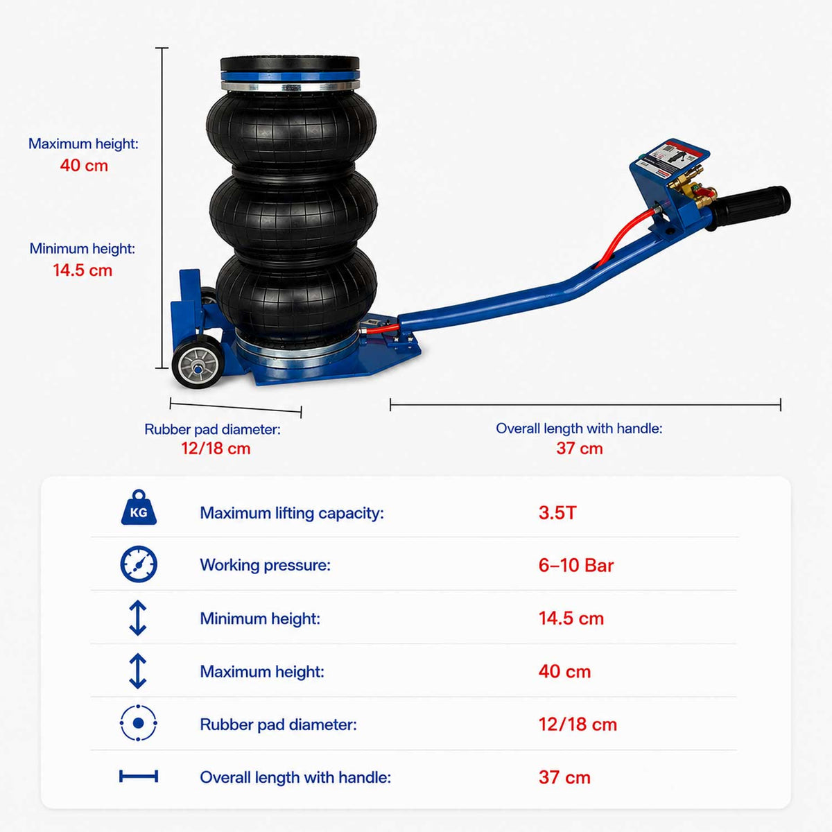 Pneumatikus légpárnás emelő 3.5T rövid nyéllel GEBO TOOLS
