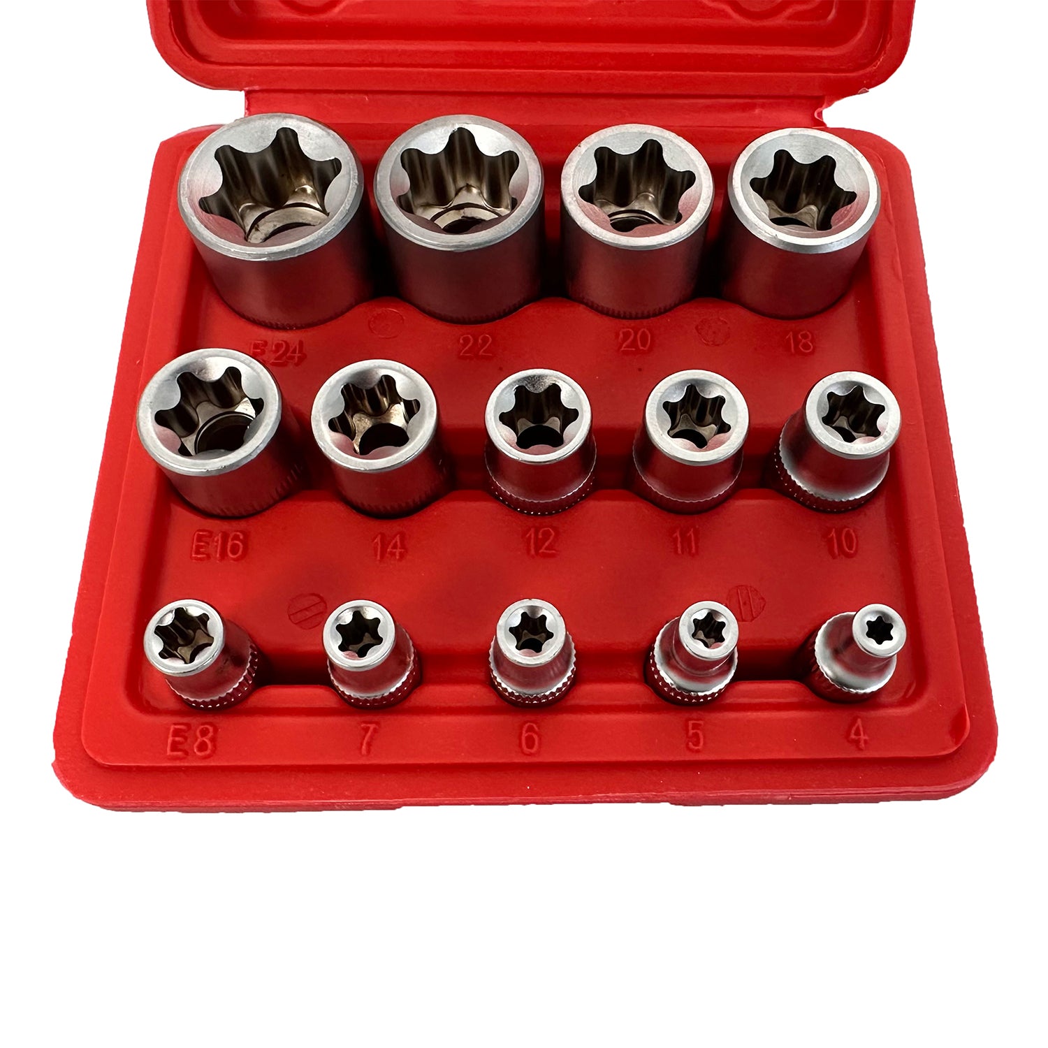 Dugókulcs készlet e profil e4-e24 1/4 3/8 1/2 14 db GEBO TOOLS