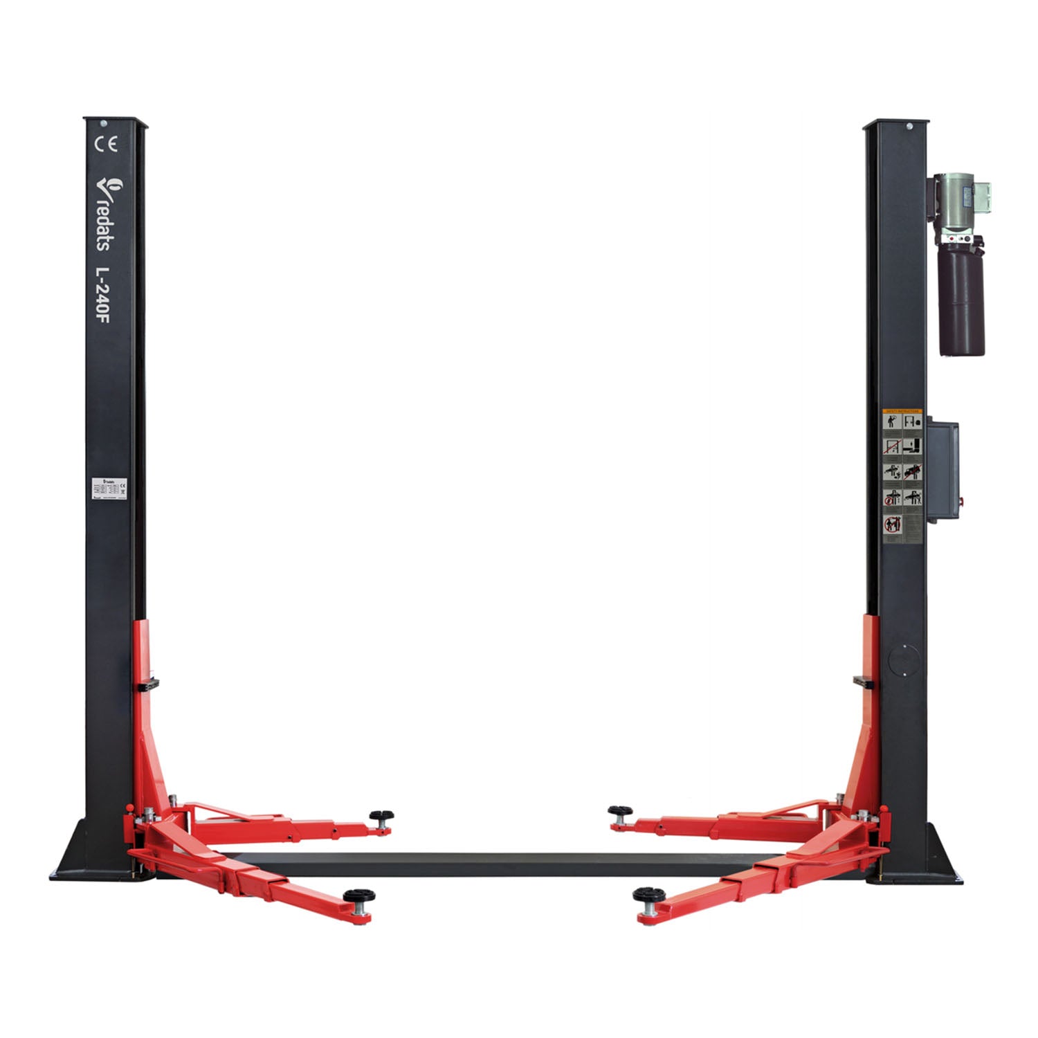 Elektrohidraulikus kétoszlopos - csápos emelő automata zárkioldással szimetrikus 3 szegmenses karokkal 4 t 230 v l-240f REDATS