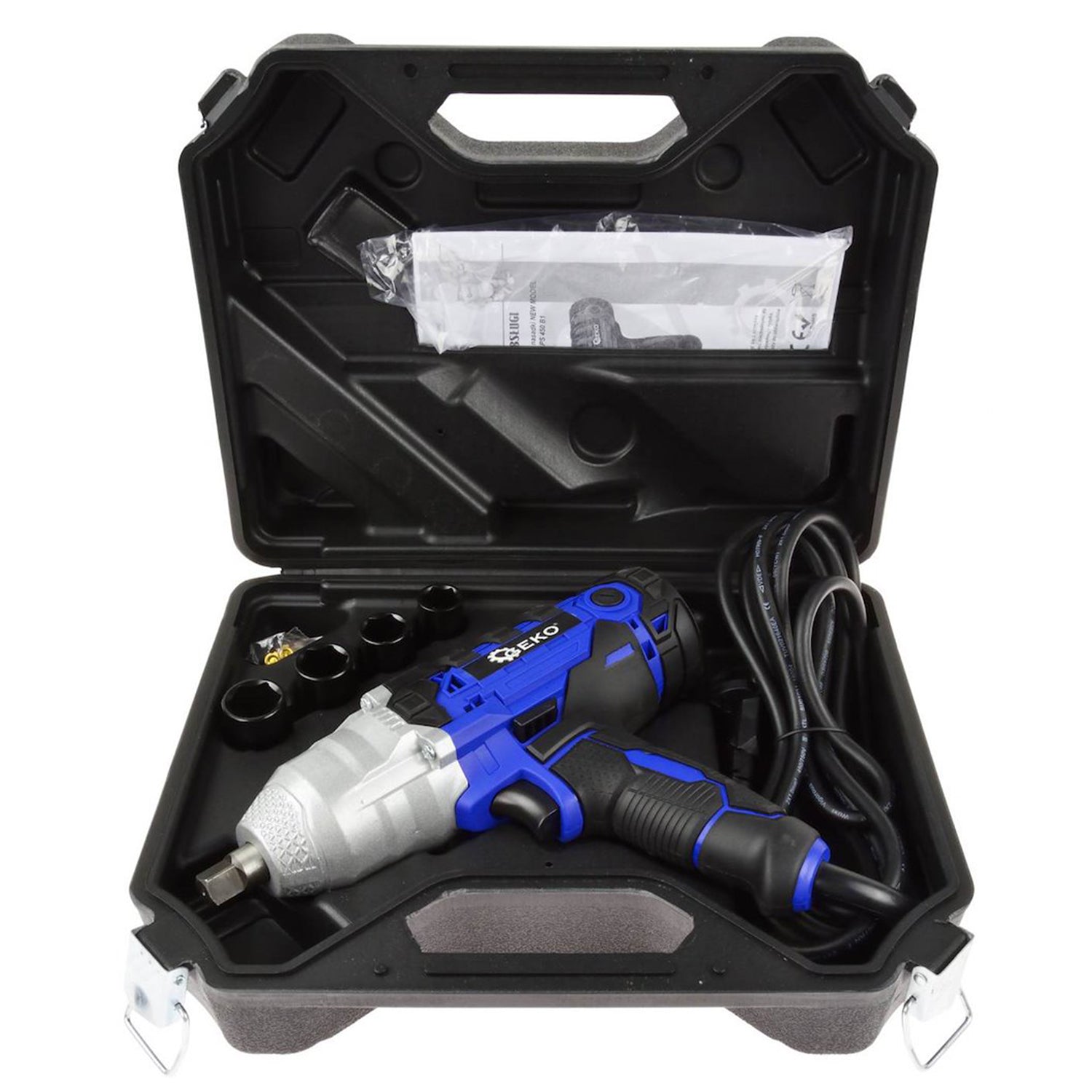 Elektromos ütvecsavarozó készlet 1/2" dugókulcsokkal 450 NM 230 v GEKO