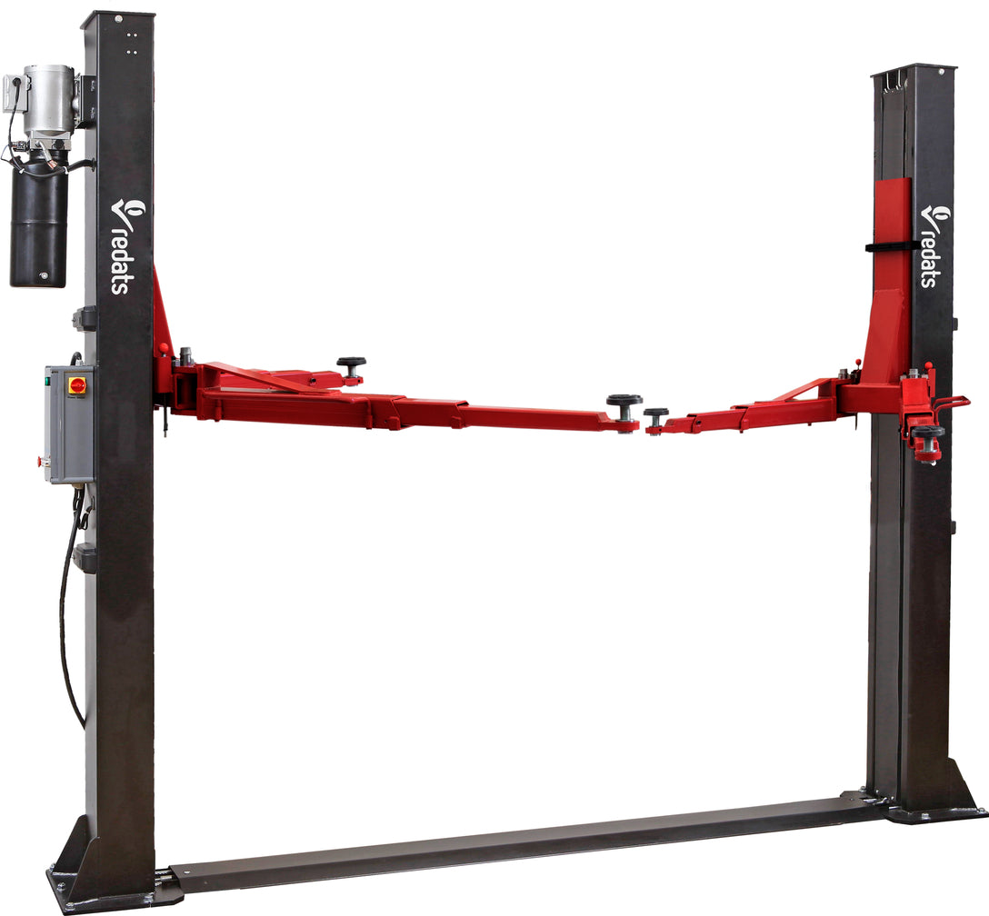 ELEKTROHIDRAULIKUS KÉTOSZLOPOS - CSÁPOS EMELŐ AUTOMATA ZÁRKIOLDÁSSAL SZIMETRIKUS 3 SZEGMENSES KAROKKAL 4 T 230 V L-240F REDATS + INGYEN OLAJ