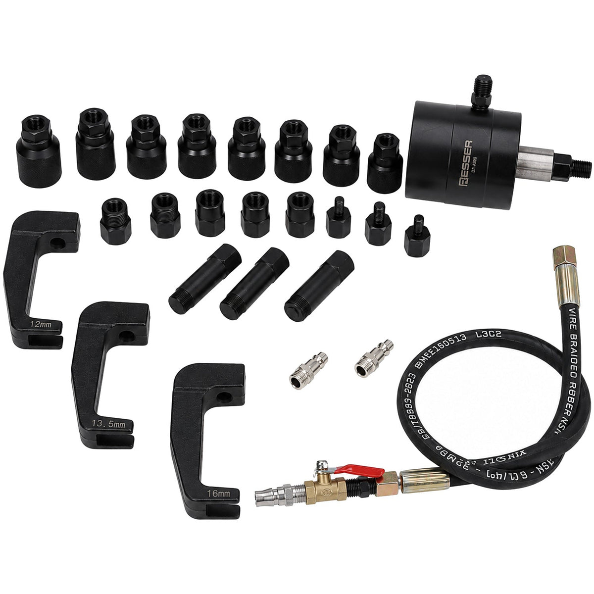Pneumatikus injektor kihúzó készlet adapterekkel, 24 db, Bosch, Delphi, Denso, Siemens