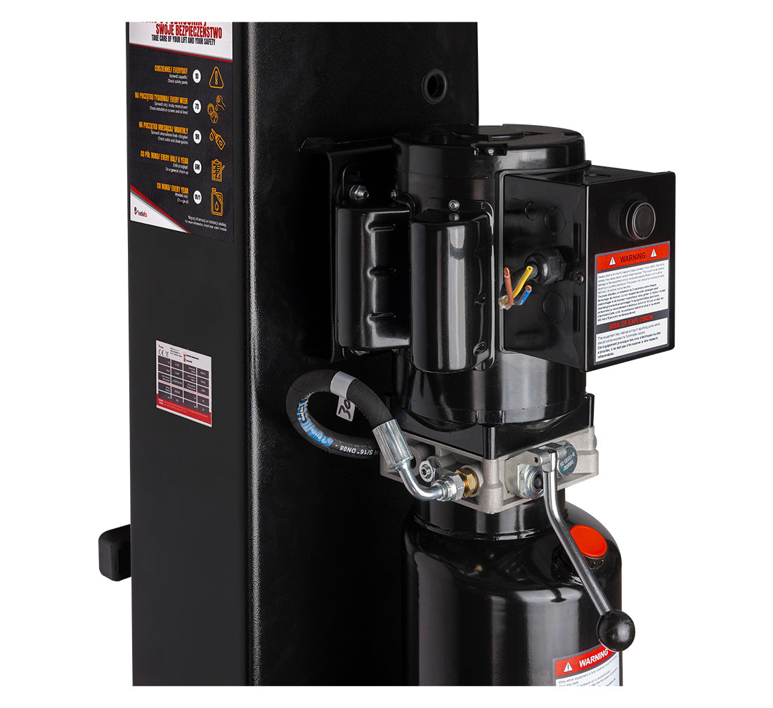 KÉTOSZLOPOS - CSÁPOS AUTÓ EMELŐ 4,2T ELEKTROHIDRAULIKUS KÉZI KIOLDÁSSAL 230V REDATS + INGYEN OLAJ