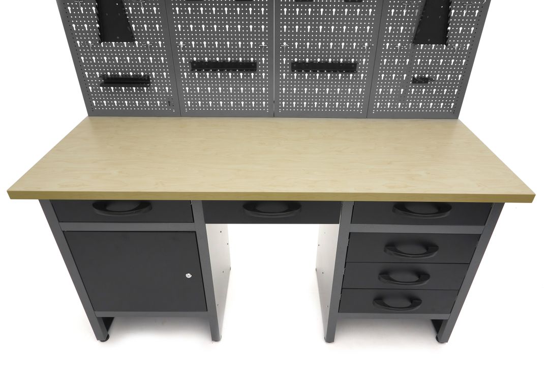 Fém munkapad 6 fiókkal szerszámpanellel 160 cm HBM