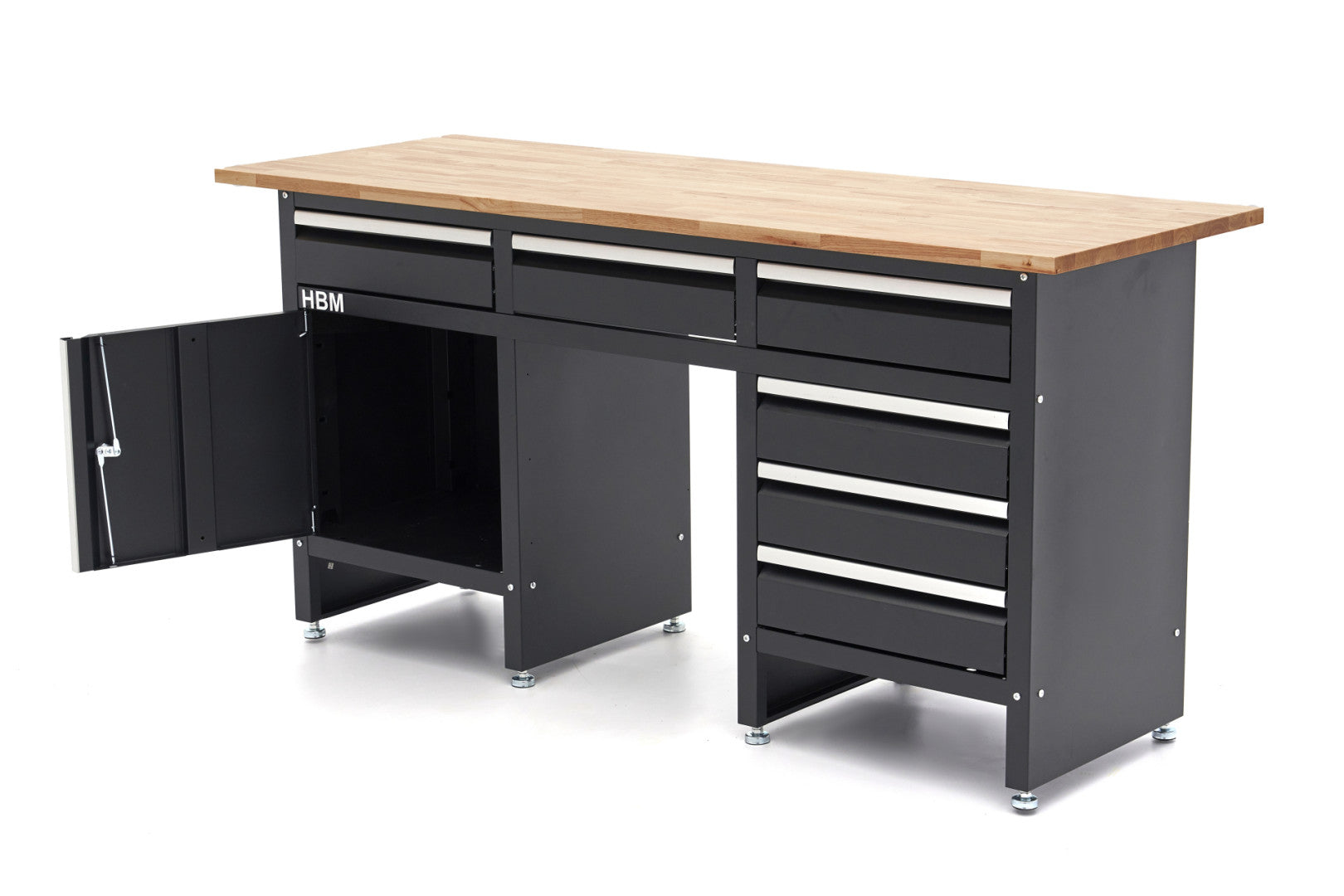 Fém szerszámos szekrény keményfa munkalappal 171cm 1 ajtóval 6 fiókkal HBM MACHINES premium, hollandia