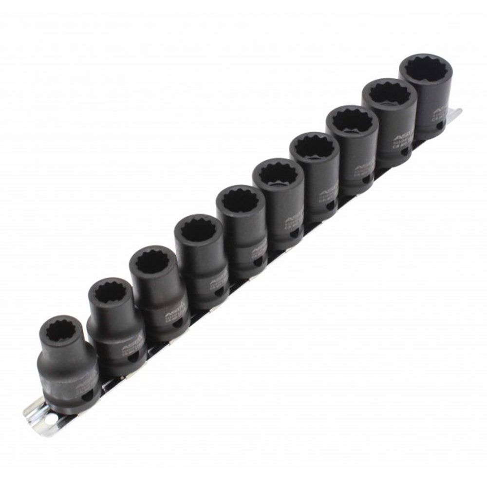 Gépi bi-hexagonális dugókulcs készlet 10 db 1/2" 12 oldal