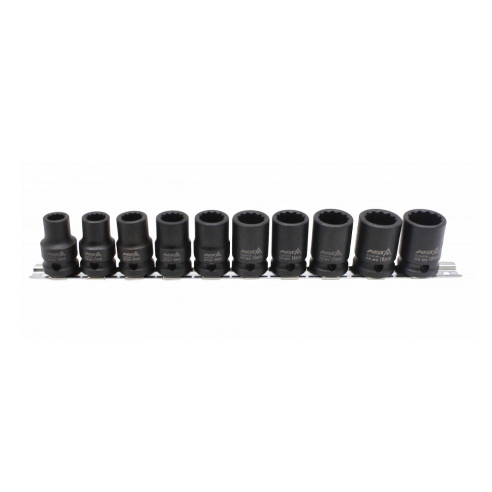 Gépi bi-hexagonális dugókulcs készlet 10 db 1/2" 12 oldal