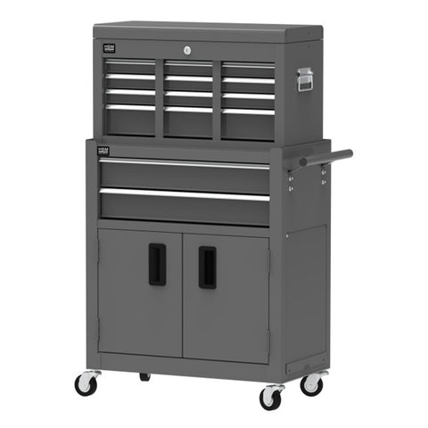 ÜRES FÉM SZERSZÁMOS KOCSI - SZERSZÁMOS SZEKRÉNY 2 DB 8 FIÓK SZÜRKE HBM MACHINES PREMIUM, HOLLANDIA