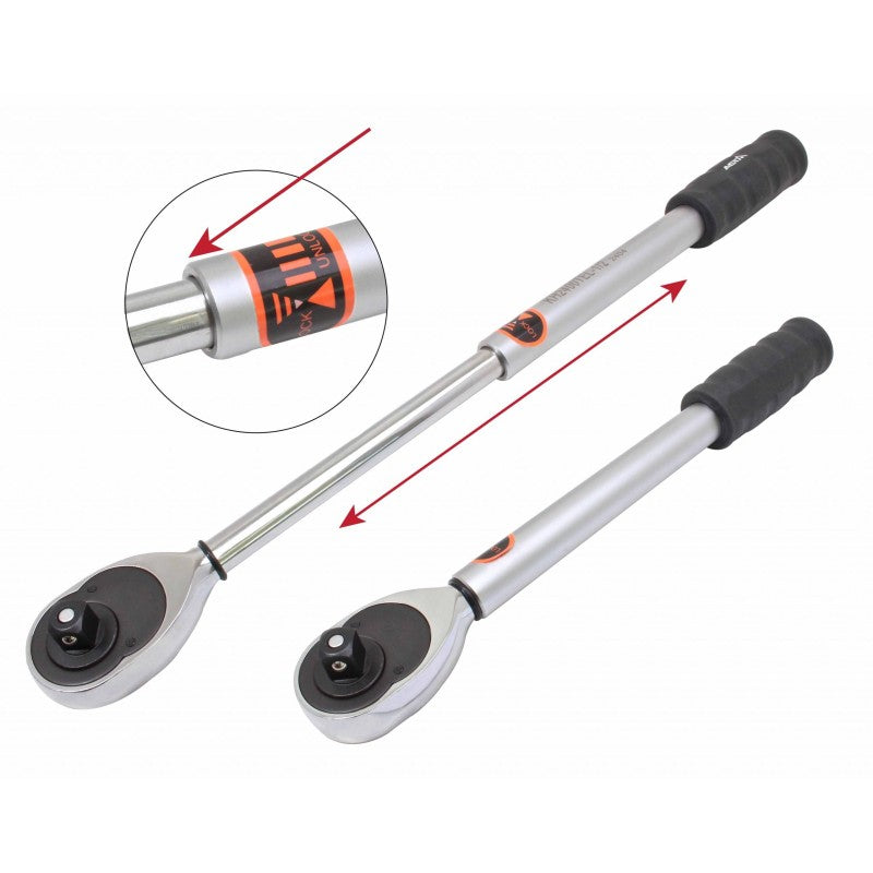 Hajttószár - racsnis kulcs 1/2" 48 foggal, teleszkópos nyéllel 330–490 mm