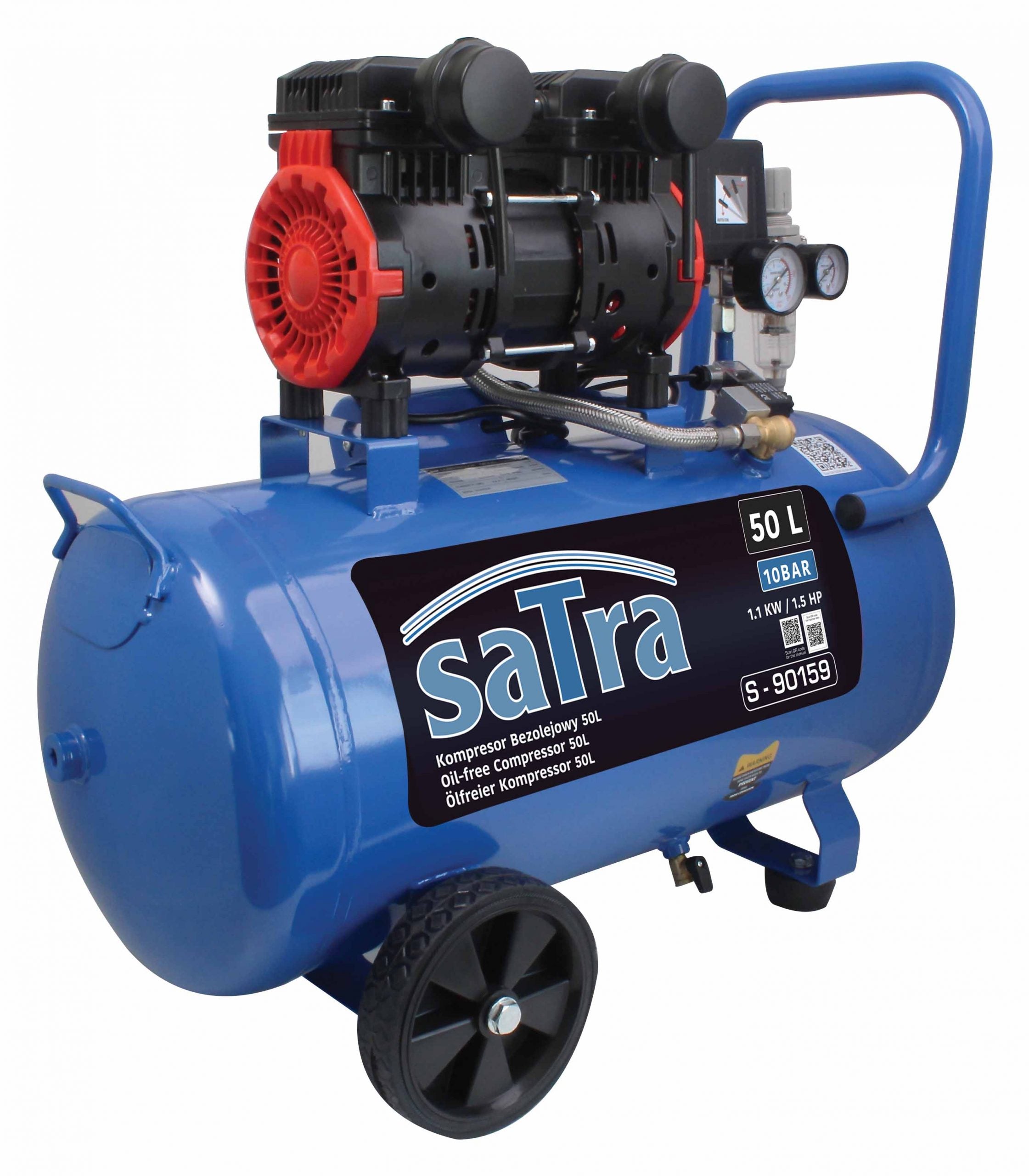 Halk kompresszor olajmentes 50l 1100W 10 bar 1.1 KW/1.5 cp SATRA