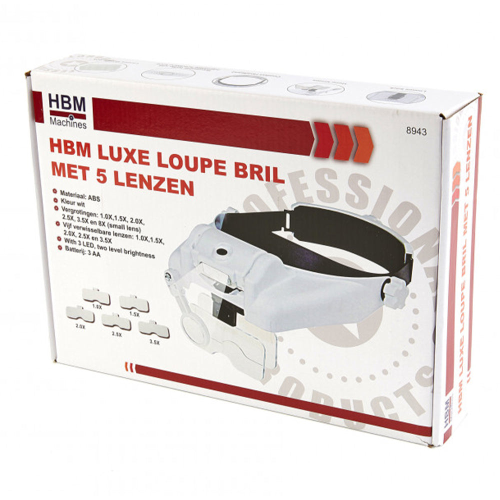 NAGYÍTÓ SZEMÜVEG 5 CSERÉLHETŐ NAGYÍTÓ LENCSÉVEL LED MEGVILÁGÍTÁSSAL HBM