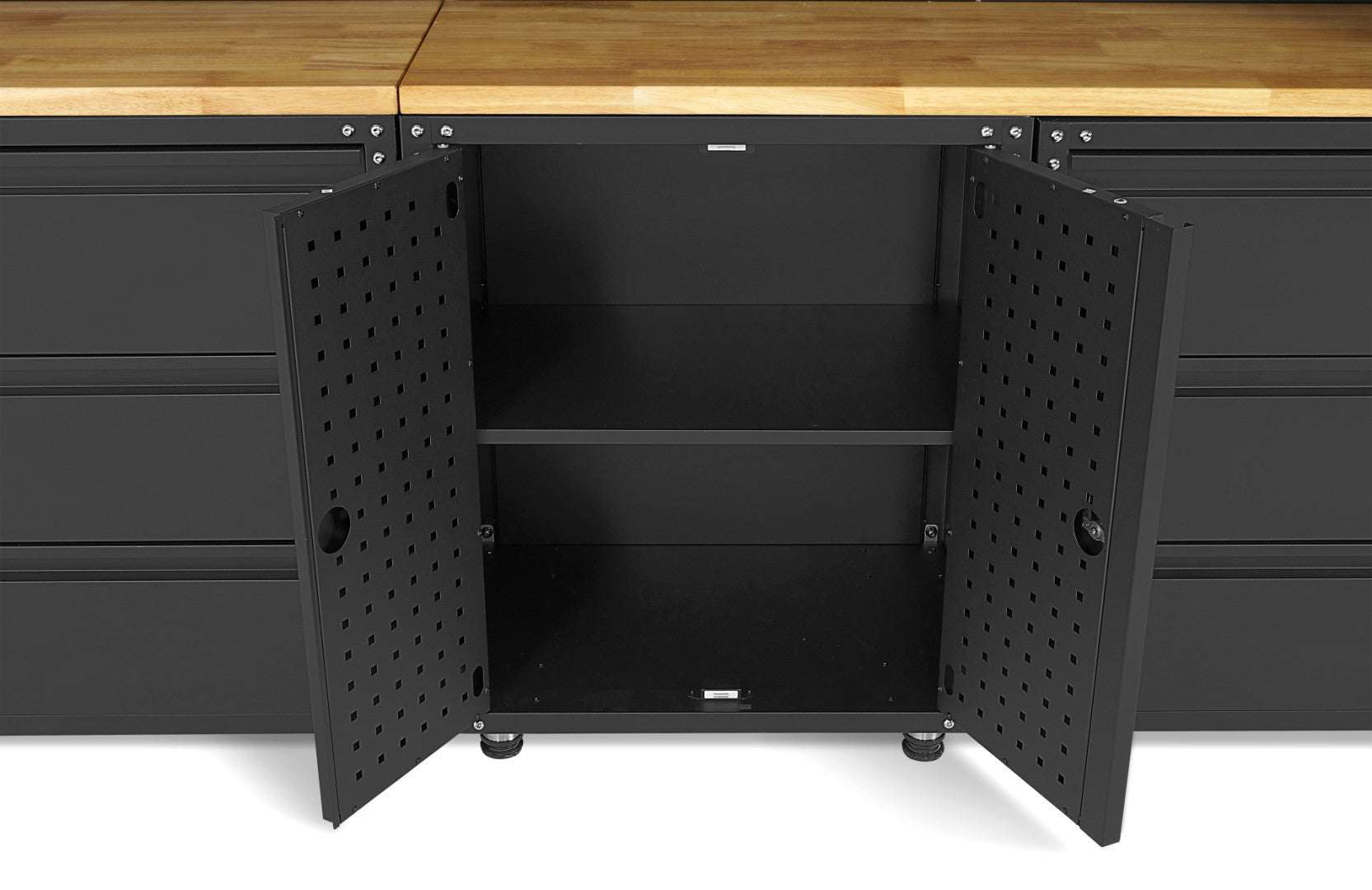 FÉM SZEKRÉNY KÉSZLET MUNKALAPPAL MŰHELYBE 236.5 X 402 X 48.2 CM MATT FEKETE 16 DB HBM MACHINES