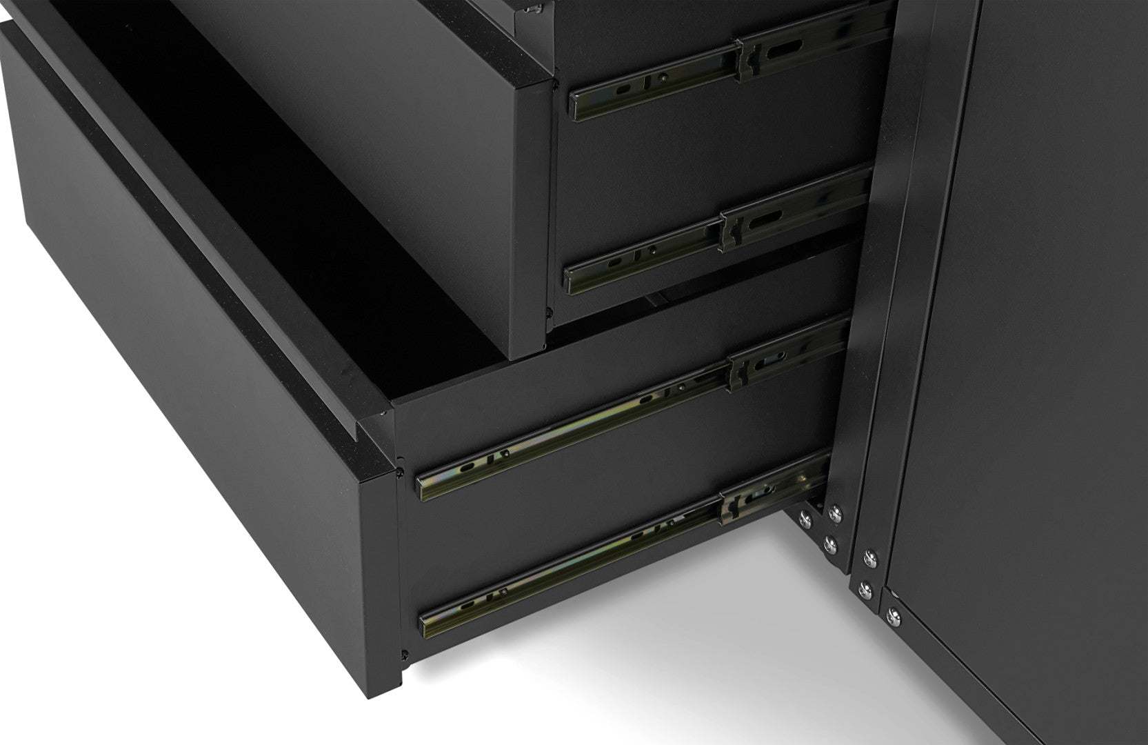 FÉM SZEKRÉNY KÉSZLET MUNKALAPPAL MŰHELYBE 236.5 X 402 X 48.2 CM MATT FEKETE 16 DB HBM MACHINES