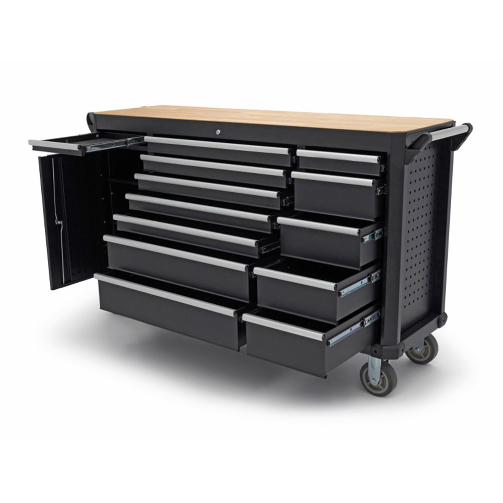 KEREKES MUNKAASZTAL – MUNKAPAD FA MUNKALAPPAL 13 TÁROLÓVAL 168 CM HBM