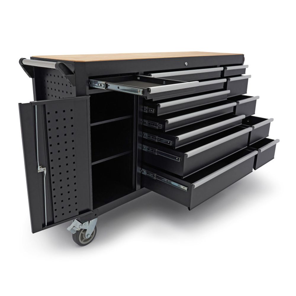 KEREKES MUNKAASZTAL – MUNKAPAD FA MUNKALAPPAL 13 TÁROLÓVAL 168 CM HBM