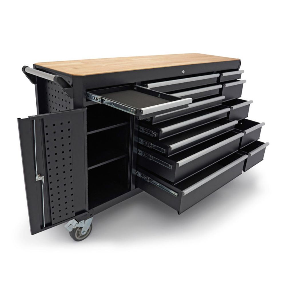 KEREKES MUNKAASZTAL – MUNKAPAD FA MUNKALAPPAL 13 TÁROLÓVAL 168 CM HBM