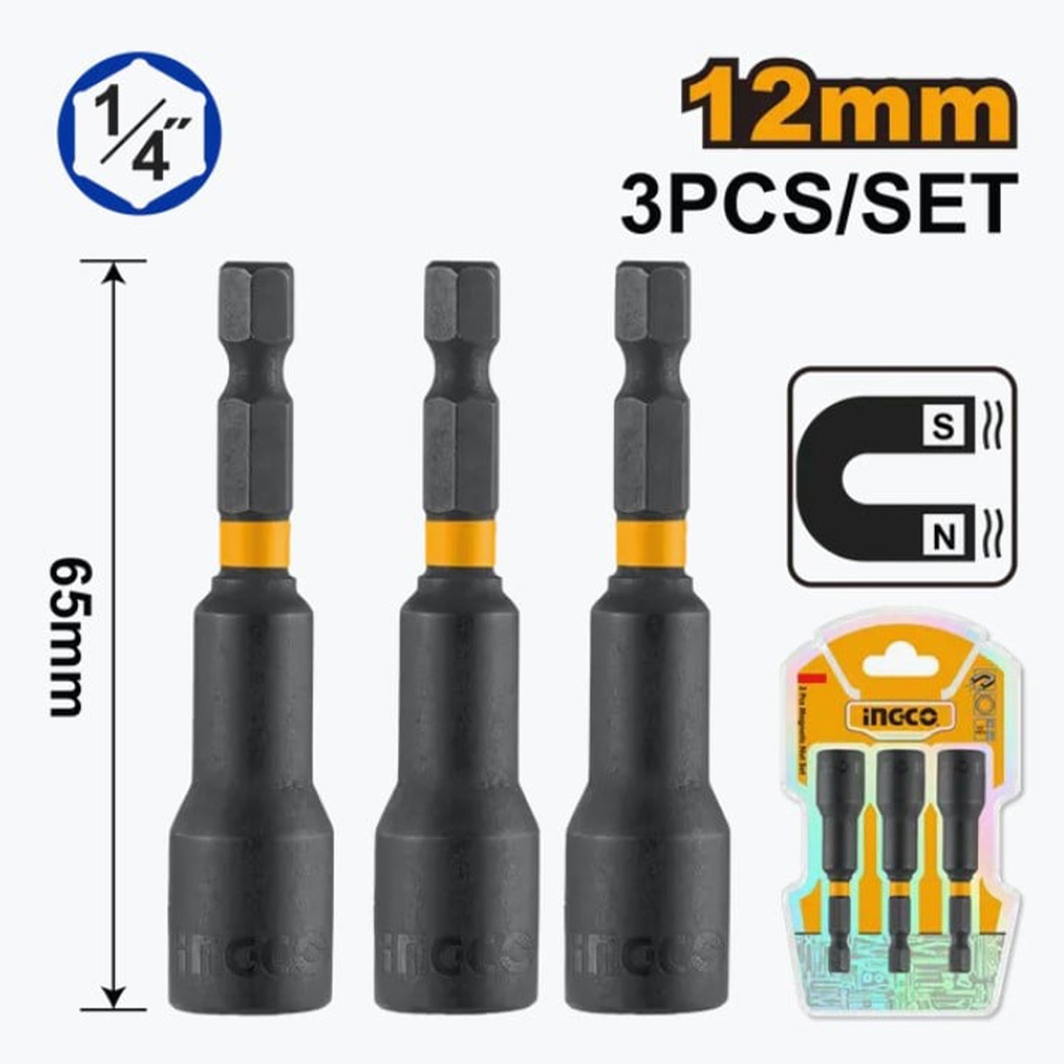MÁGNESES GÉPI DUGÓKULCS KÉSZLET 12 MM HEXAGONÁLIS 1/4" FÚRÓGÉPHEZ