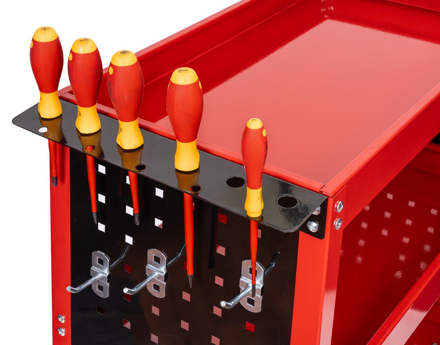 FÉM SZERSZÁMOS KOCSI 3 POLCCAL, SZERSZÁM PANELEKKEL ÉS CSAVARHÚZÓ TARTÓVAL INVENTO