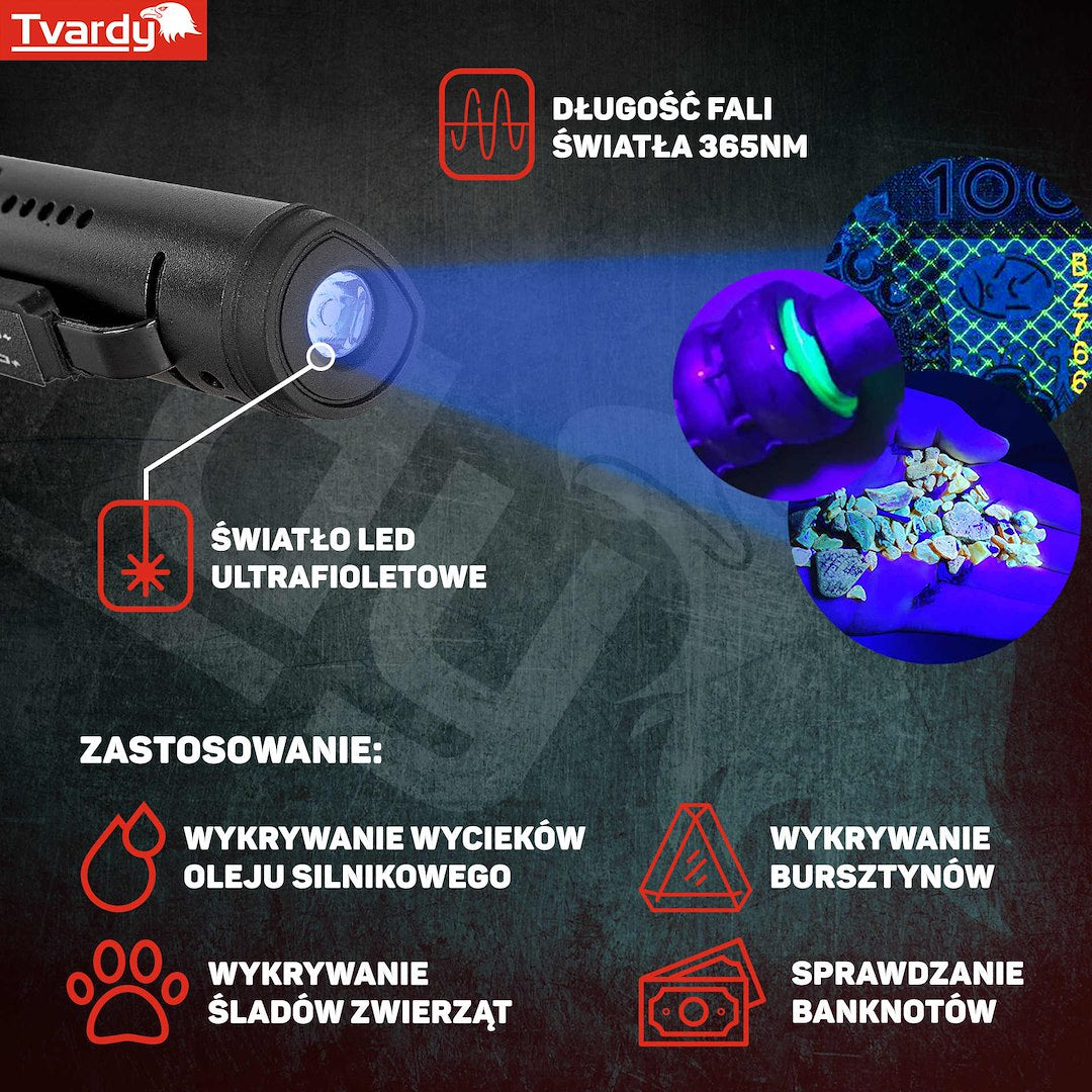 Újratölthető cob LED lámpa lézerrel, uv-fénnyel és mágnessel, 5 w, 800 mah, 400 lumen