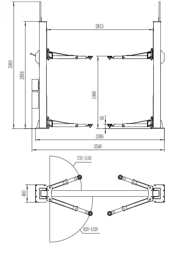 Kétoszlopos - csápos emelő kézi zárkioldással 4 t 230 v INVENTO el s40m