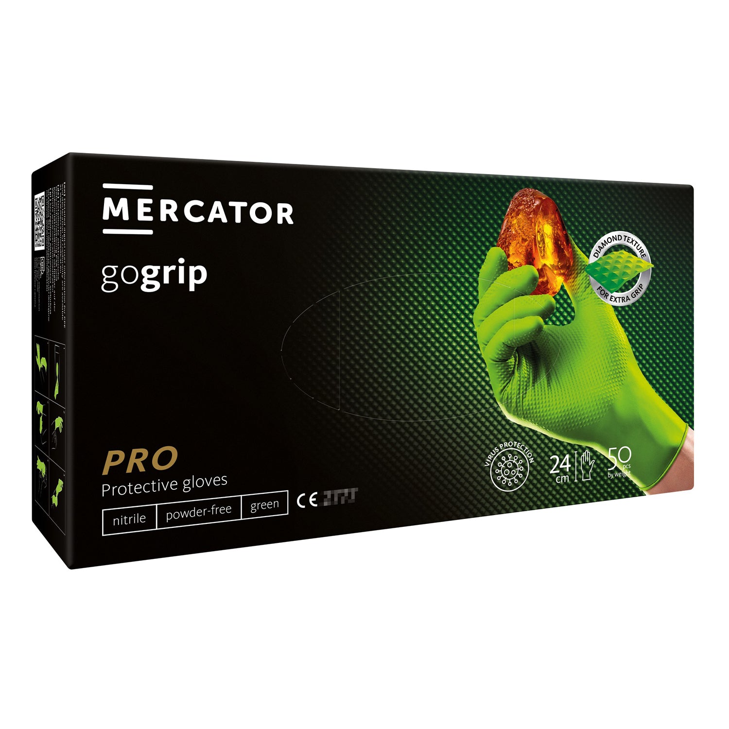 NITRIL KESZTYŰ PREMIUM MERCATOR GOGRIP PRO ZÖLD 3D MÉRET M 50 DB