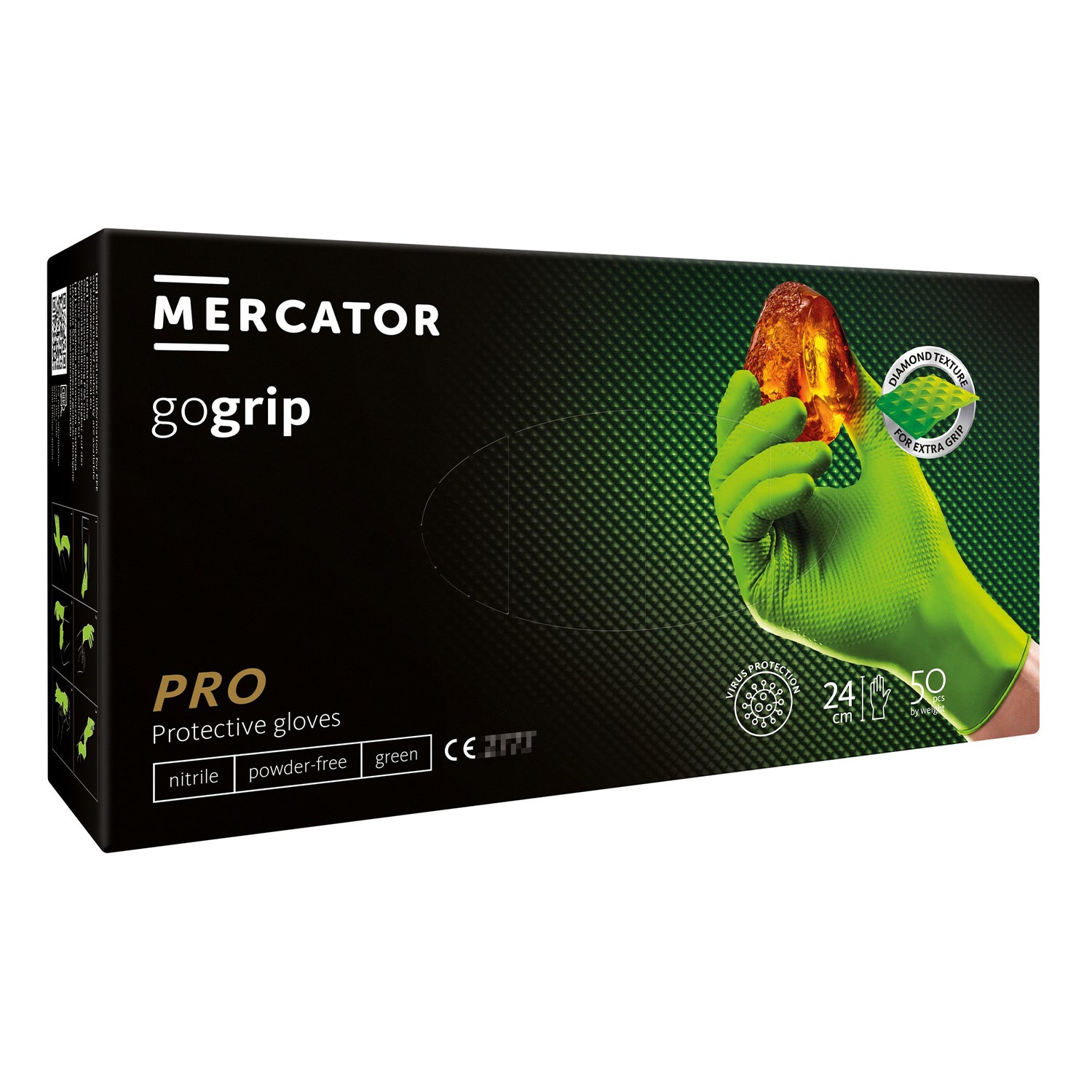 Nitril kesztyű premium MERCATOR gogrip pro zöld 3D méret XL 50 db