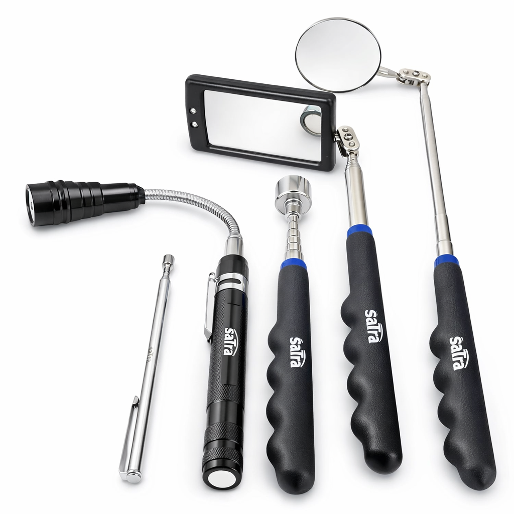 CSAVARFELSZEDŐ ÉS VIZSGÁLÓ KÉSZLET 5 DB - MÁGNES, TÜKÖR, LED LÁMPA